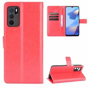 For OPPO A16 Crazy Horse Texture Horizontal Flip Leather Case with Holder & Card Slots & Lanyard(Red)