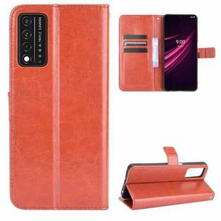 For T-Mobile REVVL V+ 5G Crazy Horse Texture Horizontal Flip Leather Case with Holder & Card Slots & Lanyard(Brown)