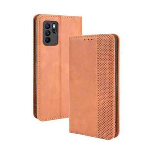For OPPO Reno6 Z Magnetic Buckle Retro Crazy Horse Texture Horizontal Flip Leather Case with Holder & Card Slots & Photo Frame(Brown)