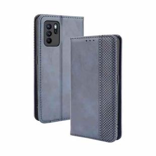 For OPPO Reno6 Z Magnetic Buckle Retro Crazy Horse Texture Horizontal Flip Leather Case with Holder & Card Slots & Photo Frame(Blue)