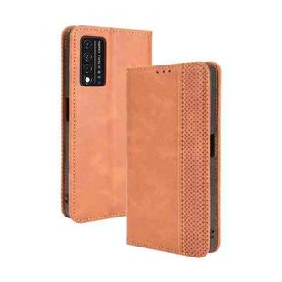 For T-Mobile REVVL V+ 5G Magnetic Buckle Retro Crazy Horse Texture Horizontal Flip Leather Case with Holder & Card Slots & Photo Frame(Brown)