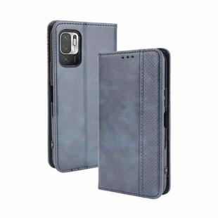 For Xiaomi Redmi Note 10 Magnetic Buckle Retro Crazy Horse Texture Horizontal Flip Leather Case with Holder & Card Slots & Photo Frame(Blue)