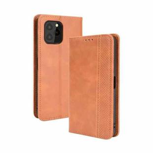 For Oukitel C21 Pro Magnetic Buckle Retro Crazy Horse Texture Horizontal Flip Leather Case with Holder & Card Slots & Photo Frame(Brown)