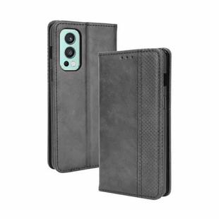 For OnePlus Nord 2 5G Magnetic Buckle Retro Crazy Horse Texture Horizontal Flip Leather Case with Holder & Card Slots & Photo Frame(Black)
