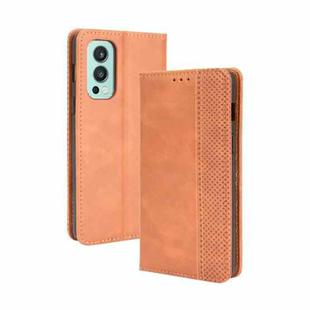 For OnePlus Nord 2 5G Magnetic Buckle Retro Crazy Horse Texture Horizontal Flip Leather Case with Holder & Card Slots & Photo Frame(Brown)