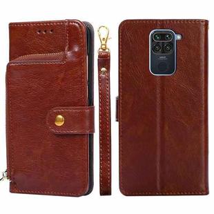 Zipper Bag PU + TPU Horizontal Flip Leather Case with Holder & Card Slot & Wallet & Lanyard For Xiaomi Redmi Note 9(Brown)