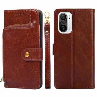 Zipper Bag PU + TPU Horizontal Flip Leather Case with Holder & Card Slot & Wallet & Lanyard For Xiaomi Redmi K40 / K40 Pro(Brown)