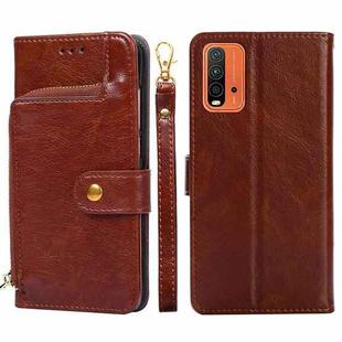 Zipper Bag PU + TPU Horizontal Flip Leather Case with Holder & Card Slot & Wallet & Lanyard For Xiaomi Redmi Note 9 4G (CN Version) / Redmi 9 Power / Redmi 9T(Brown)