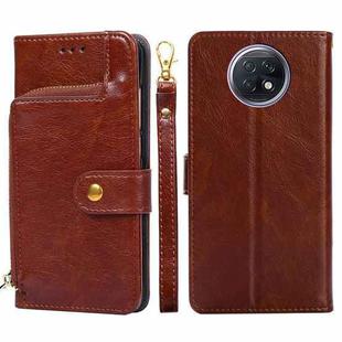 Zipper Bag PU + TPU Horizontal Flip Leather Case with Holder & Card Slot & Wallet & Lanyard For Xiaomi Redmi Note 9 5G CN Version / Note 9T 5G(Brown)