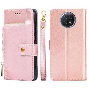 Zipper Bag PU + TPU Horizontal Flip Leather Case with Holder & Card Slot & Wallet & Lanyard For Xiaomi Redmi Note 9 5G CN Version / Note 9T 5G(Rose Gold)