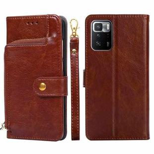 Zipper Bag PU + TPU Horizontal Flip Leather Case with Holder & Card Slot & Wallet & Lanyard For Xiaomi Redmi Note 10 Pro 5G CN Version(Brown)