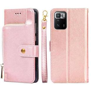 Zipper Bag PU + TPU Horizontal Flip Leather Case with Holder & Card Slot & Wallet & Lanyard For Xiaomi Redmi Note 10 Pro 5G CN Version(Rose Gold)