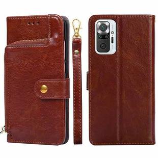 Zipper Bag PU + TPU Horizontal Flip Leather Case with Holder & Card Slot & Wallet & Lanyard For Xiaomi Redmi Note 10 Pro / Note 10 Pro Indian Version / Note 10 Pro Max(Brown)