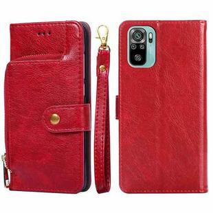 Zipper Bag PU + TPU Horizontal Flip Leather Case with Holder & Card Slot & Wallet & Lanyard For Xiaomi Redmi Note 10 4G / Note 10S(Red)