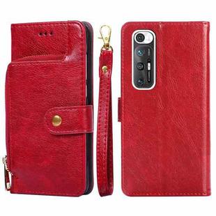 Zipper Bag PU + TPU Horizontal Flip Leather Case with Holder & Card Slot & Wallet & Lanyard For Xiaomi Redmi Note 10S(Red)