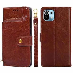 Zipper Bag PU + TPU Horizontal Flip Leather Case with Holder & Card Slot & Wallet & Lanyard For Xiaomi Mi 11(Brown)