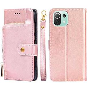 Zipper Bag PU + TPU Horizontal Flip Leather Case with Holder & Card Slot & Wallet & Lanyard For Xiaomi Mi 11 Lite(Rose Gold)