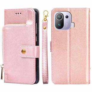 Zipper Bag PU + TPU Horizontal Flip Leather Case with Holder & Card Slot & Wallet & Lanyard For Xiaomi Mi 11 Pro(Rose Gold)