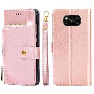 Zipper Bag PU + TPU Horizontal Flip Leather Case with Holder & Card Slot & Wallet & Lanyard For Xiaomi Poco X3 NFC(Rose Gold)