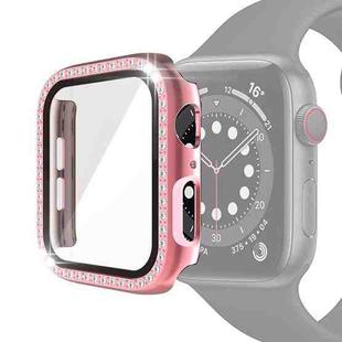 Electroplating PC Single Row Diamond Protective Case with Tempered Glass Film For Apple Watch Series 6 & SE & 5 & 4 44mm(Rose Pink)