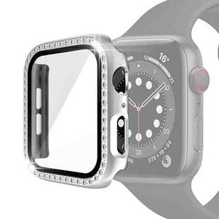 Electroplating PC Single Row Diamond Protective Case with Tempered Glass Film For Apple Watch Series 6 & SE & 5 & 4 44mm(Silver)