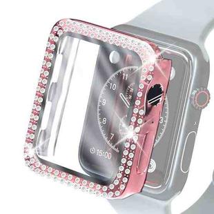 Electroplating PC Double Rows Diamond Protective Case with Tempered Glass Film For Apple Watch Series 6 & SE & 5 & 4 44mm(Rose Pink)