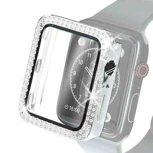 Electroplating PC Double Rows Diamond Protective Case with Tempered Glass Film For Apple Watch Series 6 & SE & 5 & 4 44mm(Silver)