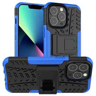 For iPhone 13 mini Tire Texture Shockproof TPU+PC Protective Case with Holder (Blue)