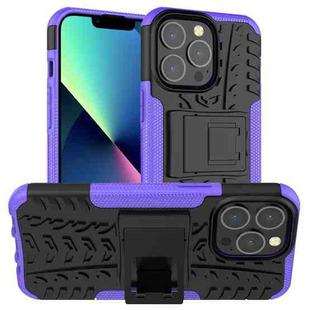 For iPhone 13 mini Tire Texture Shockproof TPU+PC Protective Case with Holder (Purple)