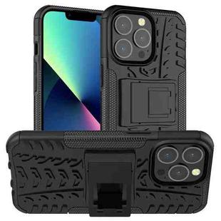 For iPhone 13 mini Tire Texture Shockproof TPU+PC Protective Case with Holder (Black)