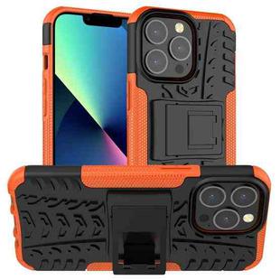 For iPhone 13 mini Tire Texture Shockproof TPU+PC Protective Case with Holder (Orange)