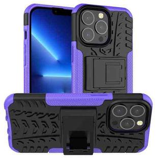For iPhone 13 Pro Tire Texture Shockproof TPU+PC Protective Case with Holder (Purple)