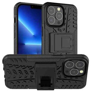 For iPhone 13 Pro Tire Texture Shockproof TPU+PC Protective Case with Holder (Black)