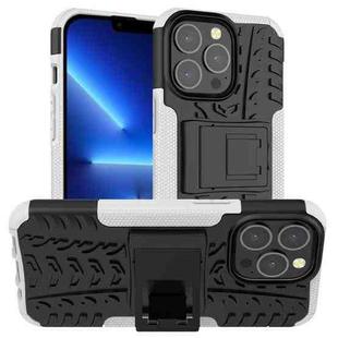 For iPhone 13 Pro Tire Texture Shockproof TPU+PC Protective Case with Holder (White)