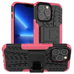 For iPhone 13 Pro Tire Texture Shockproof TPU+PC Protective Case with Holder (Pink)