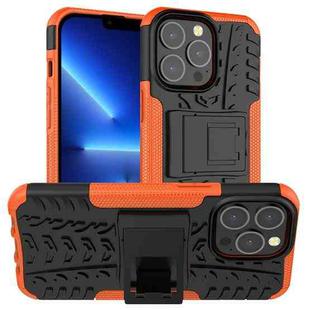 For iPhone 13 Pro Tire Texture Shockproof TPU+PC Protective Case with Holder (Orange)