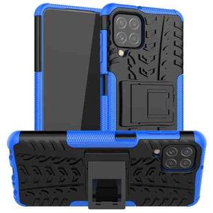 For Samsung Galaxy A22 4G Tire Texture Shockproof TPU+PC Protective Case with Holder(Blue)