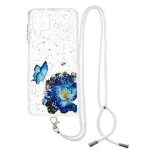 For Samsung Galaxy A12 / M12 Colored Drawing Starry Sky Epoxy TPU Shockproof Case with Neck Lanyard(Blue Butterfly)