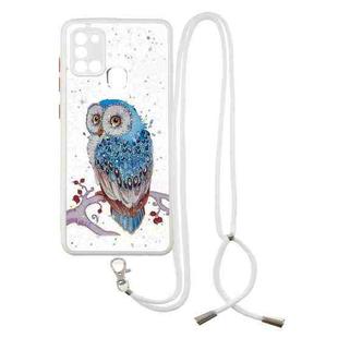For Samsung Galaxy A21s Colored Drawing Starry Sky Epoxy TPU Shockproof Case with Neck Lanyard(Owl)