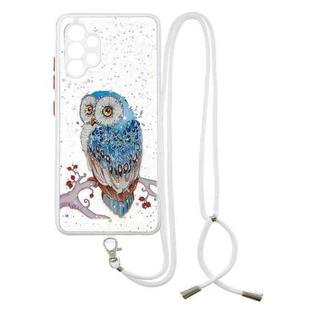 For Samsung Galaxy A32 4G Colored Drawing Starry Sky Epoxy TPU Shockproof Case with Neck Lanyard(Owl)