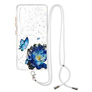 For Samsung Galaxy A32 4G Colored Drawing Starry Sky Epoxy TPU Shockproof Case with Neck Lanyard(Blue Butterfly)