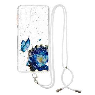 For Samsung Galaxy A32 5G Colored Drawing Starry Sky Epoxy TPU Shockproof Case with Neck Lanyard(Blue Butterfly)
