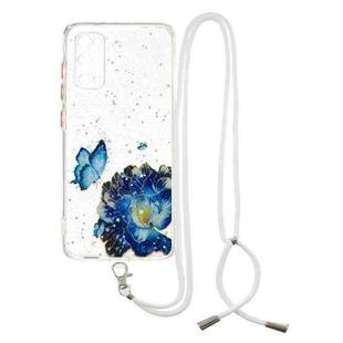 For Samsung Galaxy S20 Colored Drawing Starry Sky Epoxy TPU Shockproof Case with Neck Lanyard(Blue Butterfly)