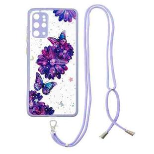 For Samsung Galaxy S20+ Colored Drawing Starry Sky Epoxy TPU Shockproof Case with Neck Lanyard(Purple Flower Butterfly)