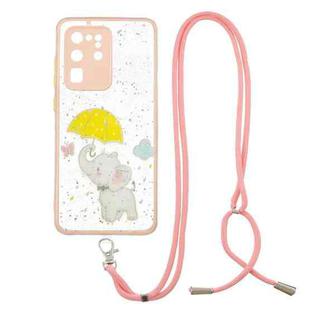 For Samsung Galaxy S20 Ultra Colored Drawing Starry Sky Epoxy TPU Shockproof Case with Neck Lanyard(Elephant)