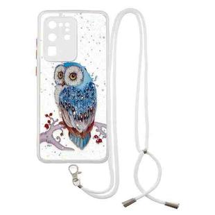 For Samsung Galaxy S20 Ultra Colored Drawing Starry Sky Epoxy TPU Shockproof Case with Neck Lanyard(Owl)