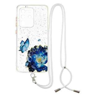 For Samsung Galaxy S20 Ultra Colored Drawing Starry Sky Epoxy TPU Shockproof Case with Neck Lanyard(Blue Butterfly)