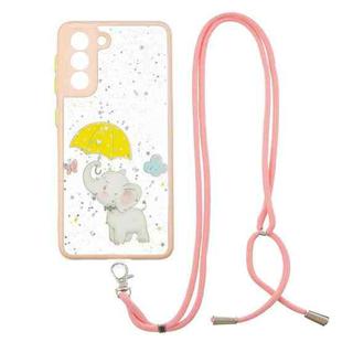 For Samsung Galaxy S21 5G Colored Drawing Starry Sky Epoxy TPU Shockproof Case with Neck Lanyard(Elephant)