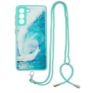 For Samsung Galaxy S21 5G Colored Drawing Starry Sky Epoxy TPU Shockproof Case with Neck Lanyard(Waves)