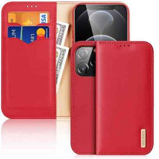For iPhone 13 Pro DUX DUCIS Hivo Series Cowhide + PU + TPU Leather Horizontal Flip Case with Holder & Card Slots (Red)